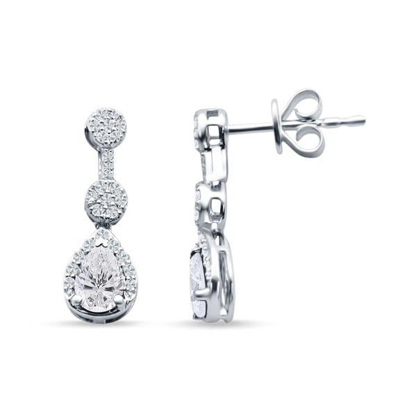 Drop Dangle Pear Stud Earrings CZ 925 Sterling Silver 19mm