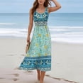 thumbnail image 4 of QUNYINEY Long Sundresses for Women Beach Flowy Floral Sleeveless Tank Dress A Line Loose Fit Summer Crew Neck Dresses, 4 of 5