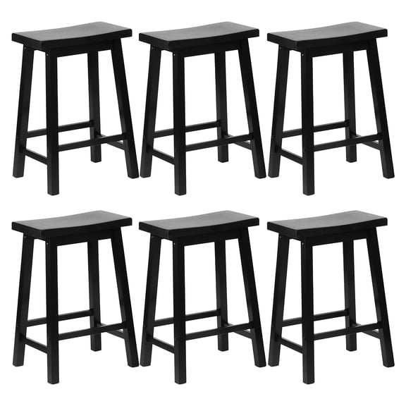 PJ Wood Classic Saddle-Seat 24" Kitchen Counter Stools, Black (Set of 6)