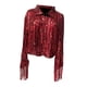 thumbnail image 5 of Chaqueta de lentejuelas para mujer Cárdigan brillante con frente abierto para festivales de música y vacaciones rojo Yuyangstore Chaqueta de lentejuelas para mujer, 5 of 7