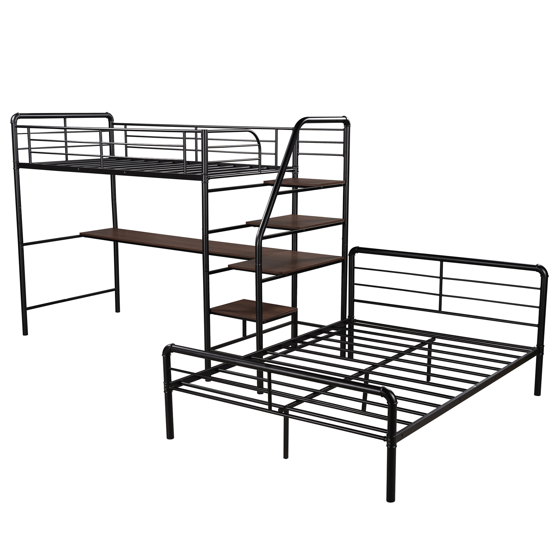 Aukfa Stairway Bunk Bed Twin Over Full Metal Bed Frame Convertible To Twin Loft Bed And Full Size Platform Bed Black Walmart Com