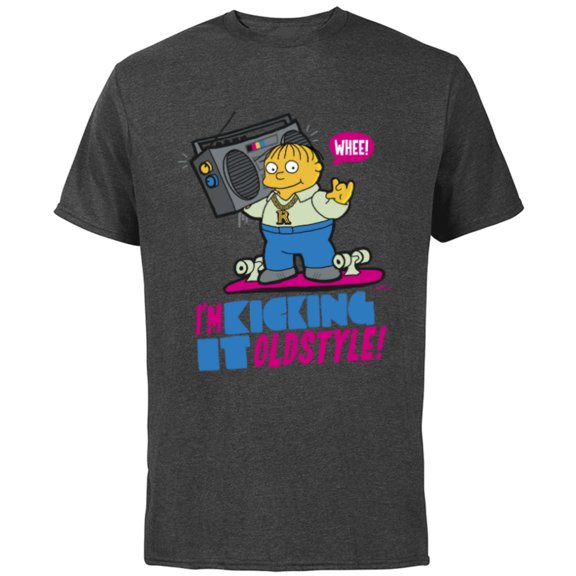The Simpsons Ralph Wiggum I’m Kicking it Old Style - Short Sleeve Cotton T-Shirt for Adults - Customized-Charcoal