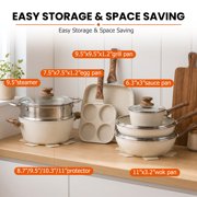 MCQ 17 Pcs Nonstick Cookware Set Pots and Pans, Non-toxic with Stay-Cool Handles for Kitchen, Beige