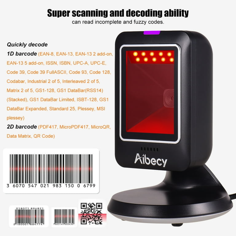 maske meget utilstrækkelig Aibecy Barcode Scanner 1D/2D/QR Omnidirectional Barcode Scanner USB Wired  Bar Code Reader - Walmart.com