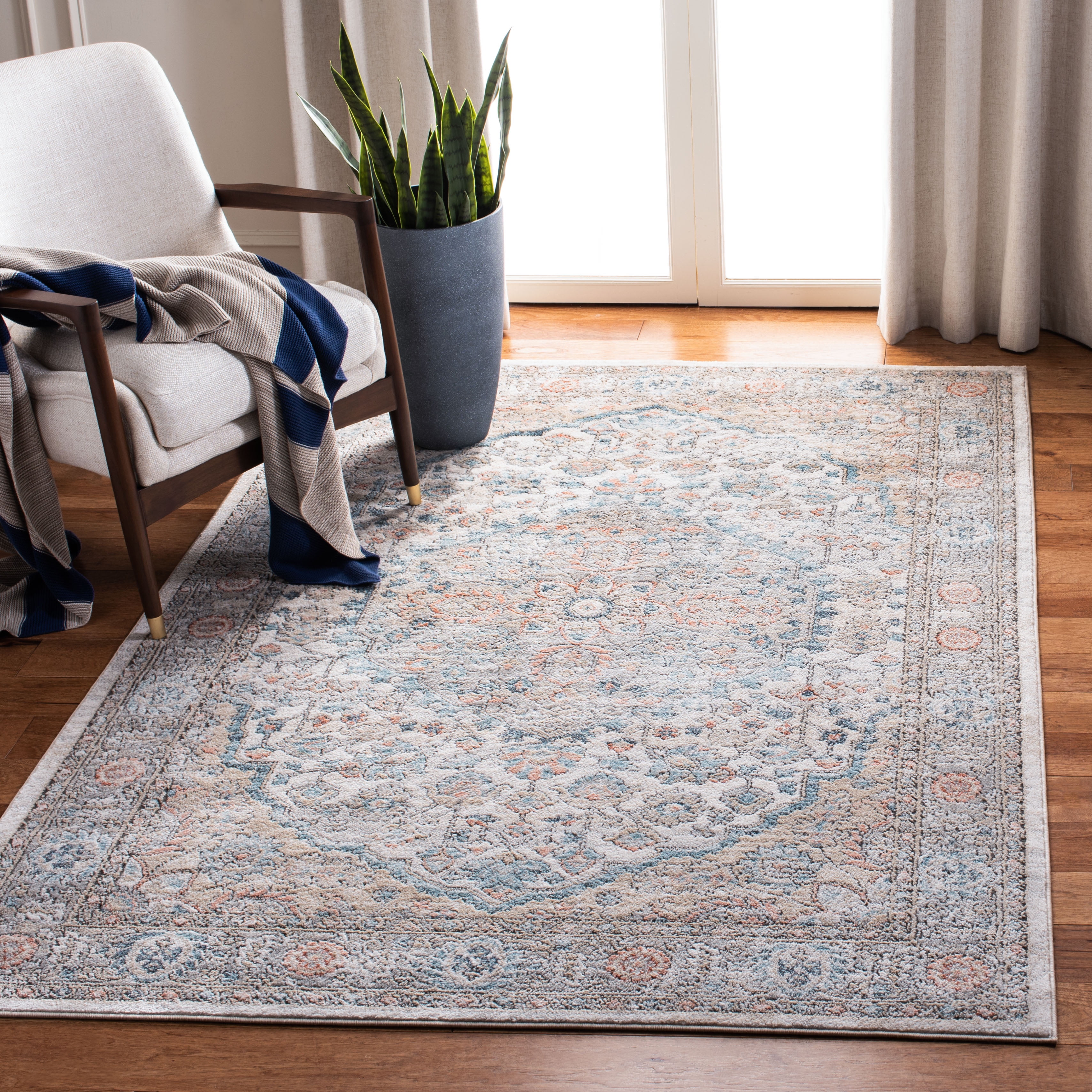 SAFAVIEH Oregon Eilish Floral Area Rug, Grey/Blue, 6'7" x 8'7"