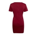 thumbnail image 4 of B91xZ Femmes Robe Manches Courtes Pull Col Rond Sweat-Shirts Coupe Décontractée Mini Robe, Vin XL, 4 of 5