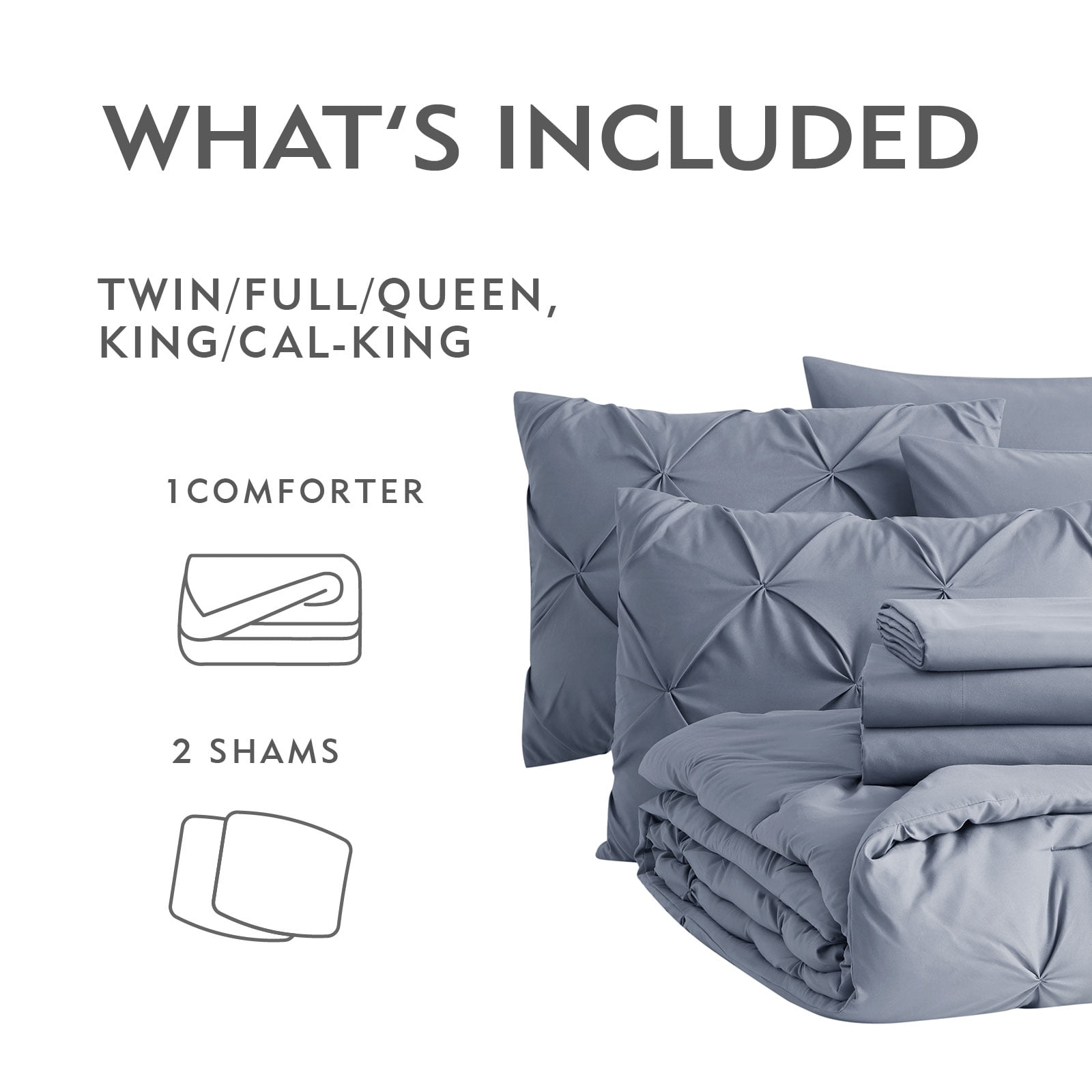 Bourina 3-Piece King Size Comforter Set, Pleated Design, Wrinkle-Resistant Microfiber Bedding, Aqua, 102" x 90", Lightweight & Machine Washable, All Season