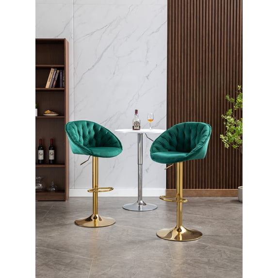Luccalily Counter Height Bar Stools Set of 2,Velvet Bar stools with Back and Footrest,Modern Design and Golden feet for Kitchen,Bistro Pub, Dining Chair