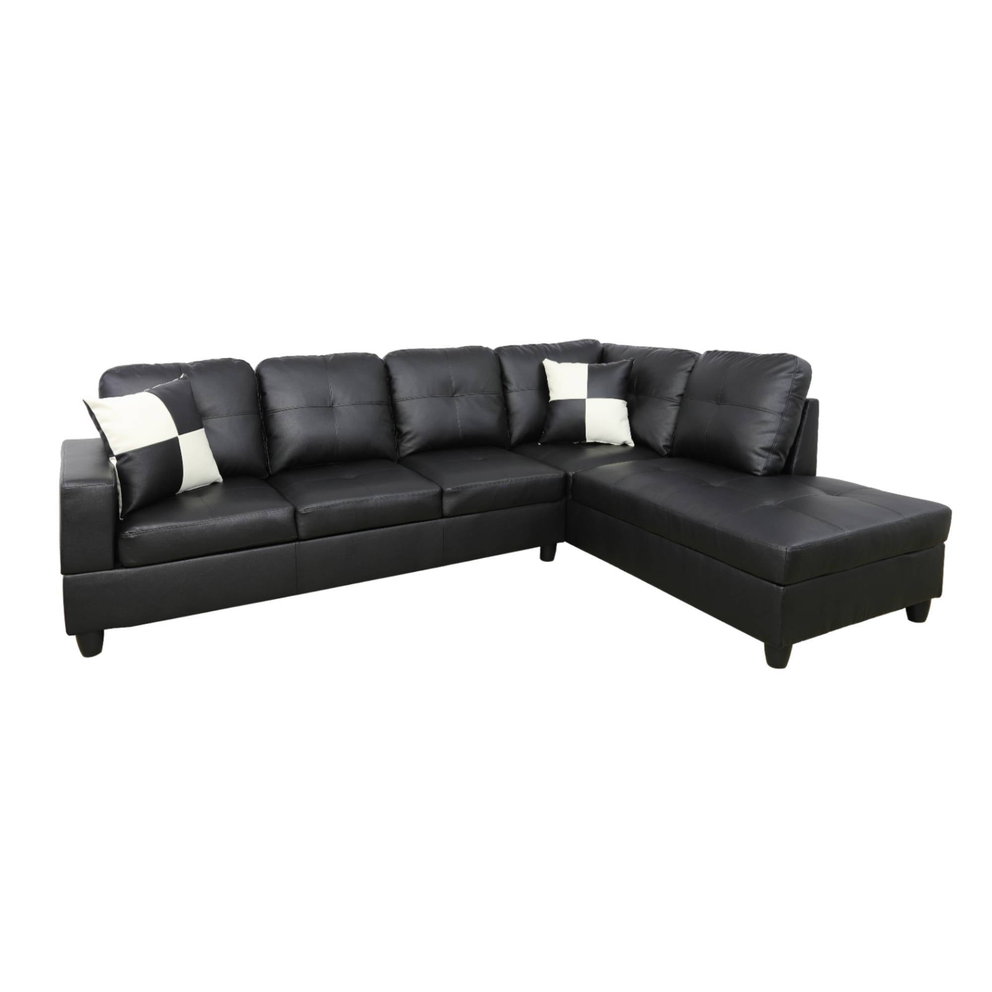 L Shape Leather sofa Couch Modern Sectional Couch with Chaise for Living Room Furniture Sets, Black
