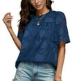 thumbnail image 6 of Weardear Womens 3/4 Bell Sleeve Blouse Crew Neck Lace Floral Textured Babydoll Shirts, 6 of 7