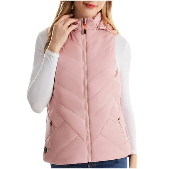 Womens 2024 Solid Vest Color Electric Heating Warm Electric Heating Sleeveless Jacket Zip Up Stand-Up Collar Tank Coat Pink M