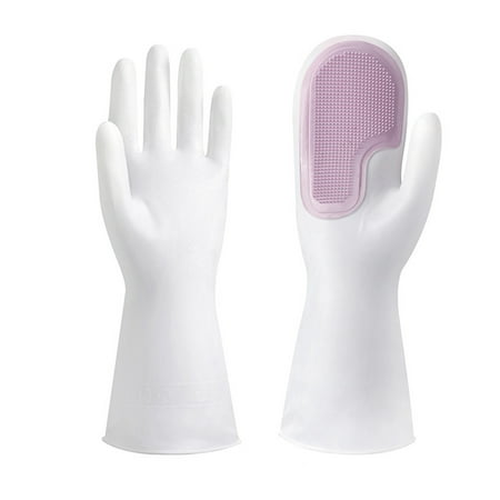 

1 Pair Dishwashing Brush Gloves Non-slip Strong Bristle PVC Easy Decontaminate Dishwashing Gloves Kitchen Gadget