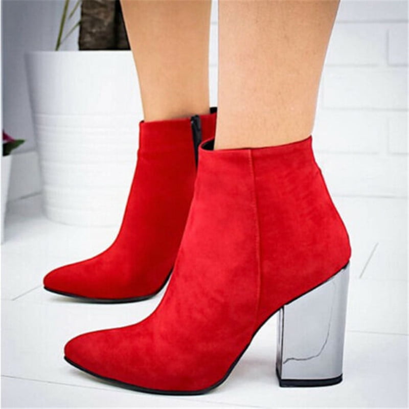 ladies red ankle boots