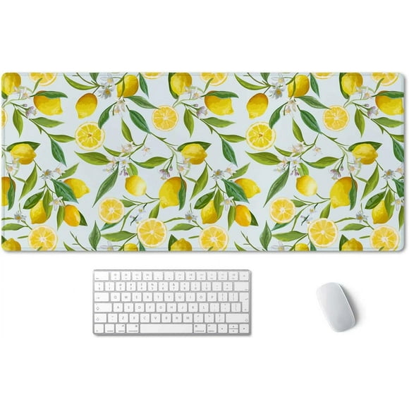 TTG Tapis de Souris de Jeu Citron Fruits Arbre Feuille - Grand Grand Tapis de Souris, Tapis de Clavier pour Ordinateur Portable, Base Antidérapante, Bord Cousu, Parfait pour Jeu Bureau, 35.5x15.7 Pouces