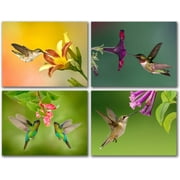 Hummingbird and Flowers Greeting Cards - Summer Note Cards - Blank on the Inside - Includes 24 Cards and Envelopes - 4 Unique Designs - 5.5" x 4.25"