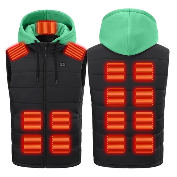 qucoqpe Plus Size Heated Vest for Men Women 15 Heating Heated Vest Winter Heated Jacket with Detachable Hood