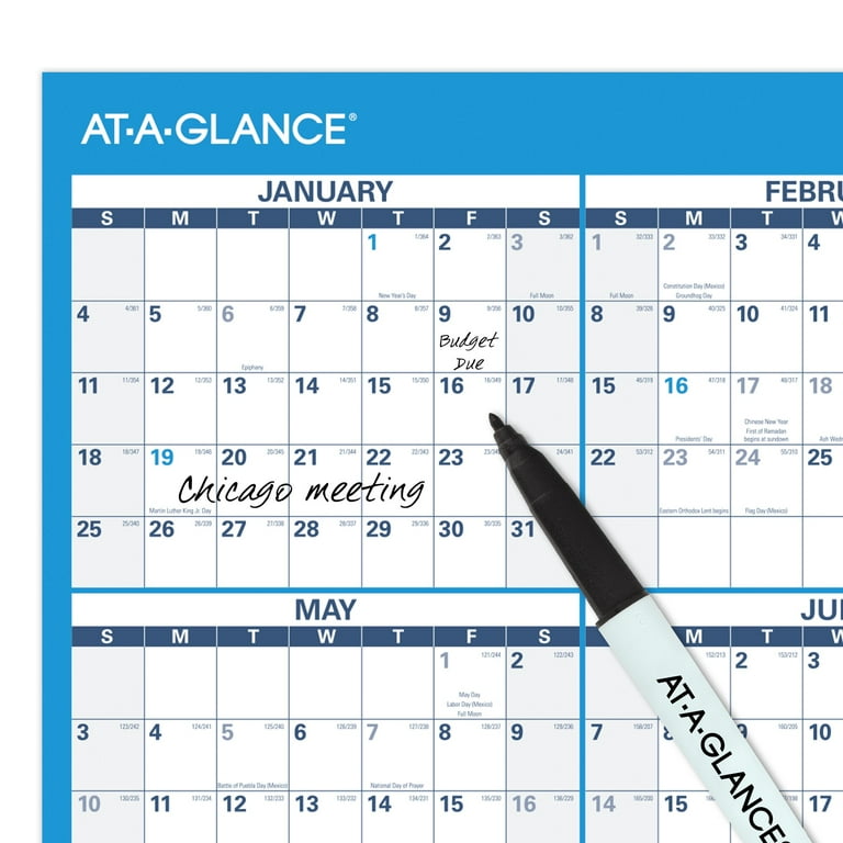 AT-A-GLANCE 2026 Horizontal Reversible Erasable Wall Calendar Large 36 X 24