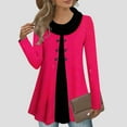 thumbnail image 2 of Hinvhai Womens Long Sleeve Blouse Cowl Neck Warm Splicing Tunic Tops with Buttons Hot Pink XXL, 2 of 5