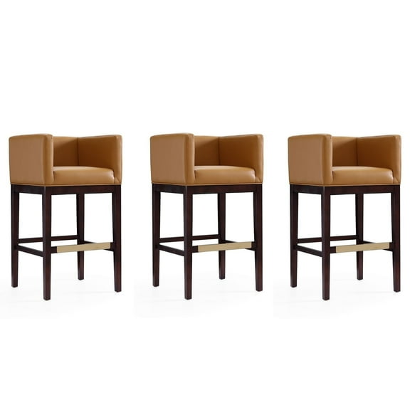 Manhattan Comfort Kingsley 30" Faux Leather Barstool in Camel Brown (Set of 3)