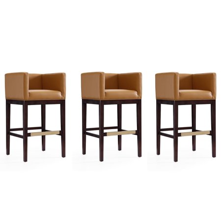 Manhattan Comfort Kingsley 30 Faux Leather Barstool in Camel Brown (Set of 3)