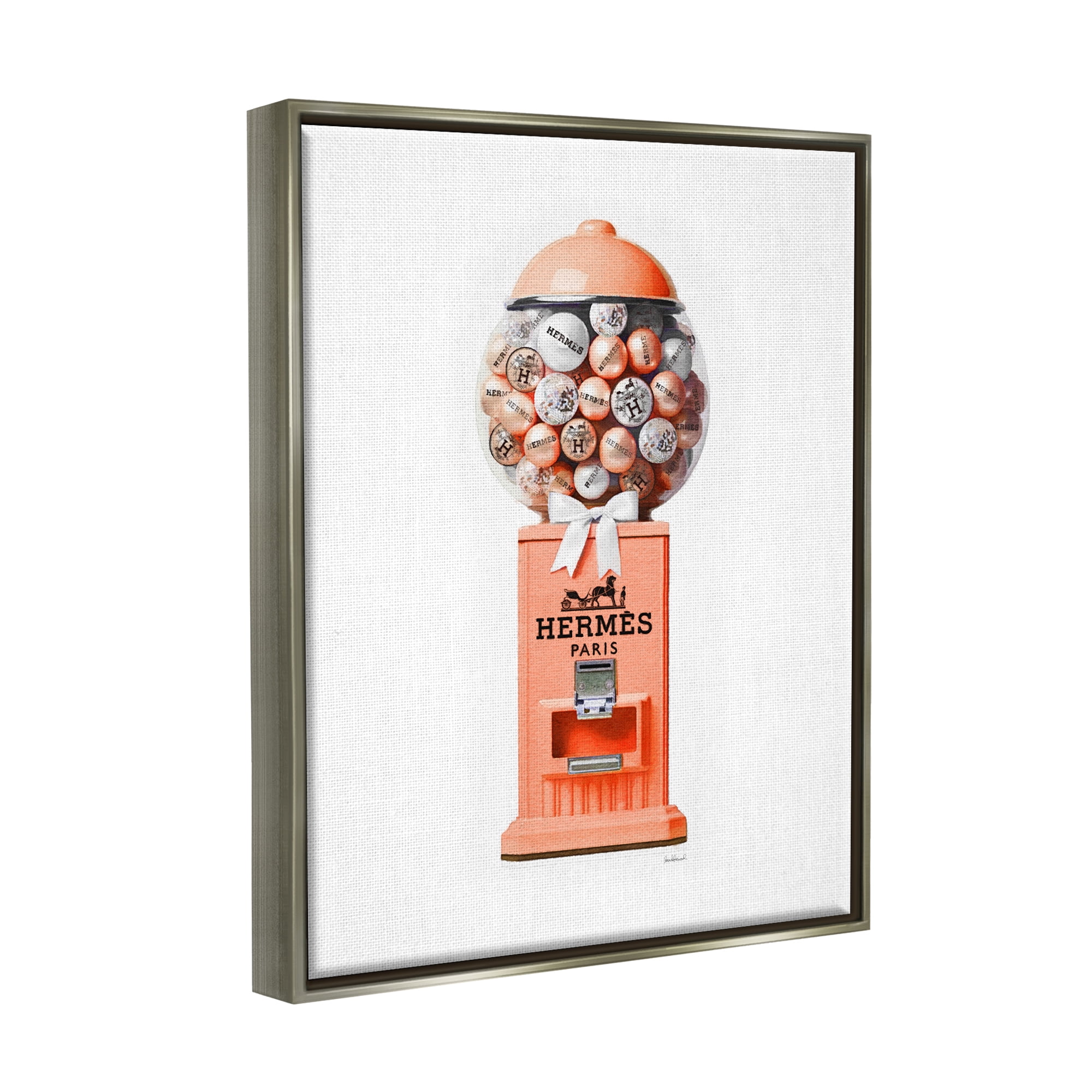 Stupell Industries Fashion Gumball Dispenser Beauty & Fashion Painting Gray Floater Framed Canvas Art Print Wall Art, 17 x 21