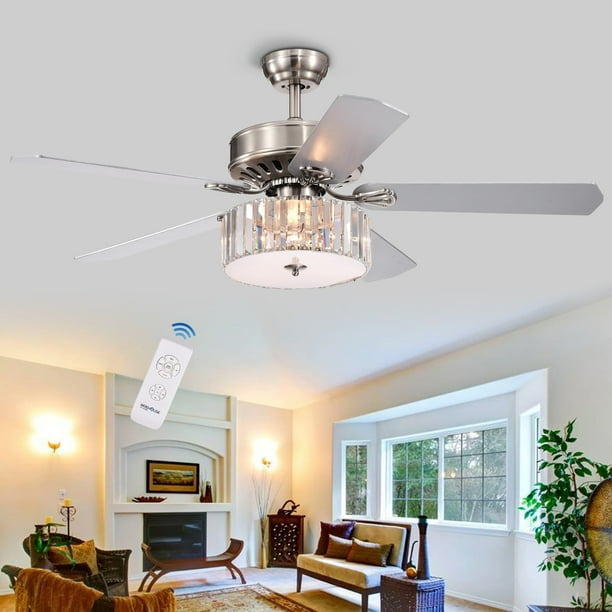 Warehouse Of Kimalex 3 Light Nickel Crystal Ceiling Fan Com Light Nickel Crystal Ceiling Fan, Living Room Ceiling Fans With Bright Lights