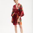 thumbnail image 4 of Defitshape Women's Short Bathrobe Bride Kimono Robe Floral Lightweight Soft Summer Satin Luxury Sleepwear Burgundy Small-X-Large, 4 of 4