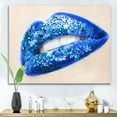 thumbnail image 2 of Designart ' Beautiful Woman Lips Blue With Flowers ' Modern Canvas Wall Art Print, 2 of 4