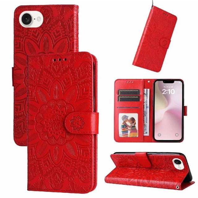 Funda tipo cartera GANGXUN para iPhone 16e , diseño girasol, cuero PU, soporte, cierre magnético, tarjetero