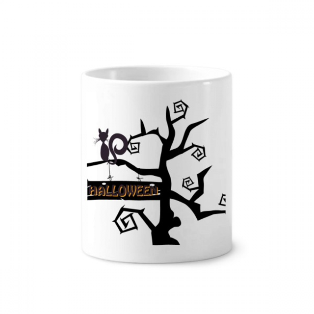 Halloween Cat Hallowmas Tree Titular de cepillo de dientes de cerámica taza de regalo pluma blanco taza 350ml