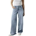 thumbnail image 3 of Women's High Waist Wide Leg Baggy Jeans with Stretch Comfort Fit and Pull-On Button Fly Design Medium Blue Wash Denim Pants for Casual Daily Wear Street Style and Weekend Outings Light Blue XL, 3 of 8