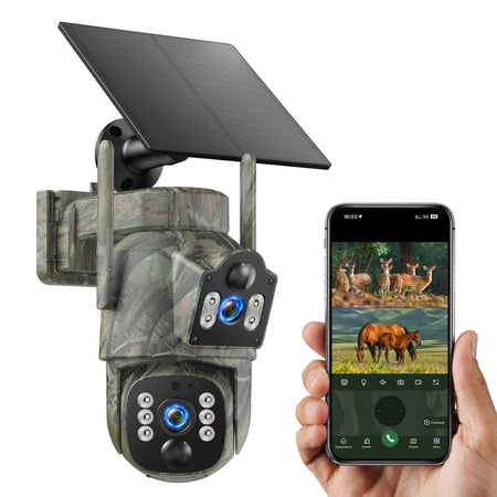 Campark Dual Lens Cellular Trail Camera 4G LTE Solar Game Camera 2K 360° Live View Color Night Vision Built-in SIM Card No WiFi Needed