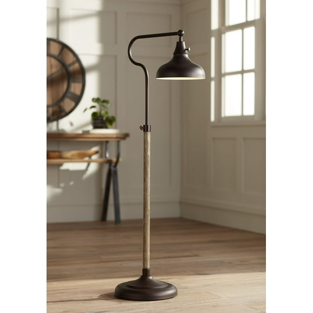 Franklin Iron Works Rustic Farmhouse Pharmacy Floor Lamp Downbridge Bronze Faux Wood Adjustable