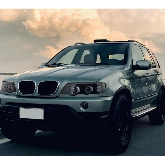Fits 2001-2003 BMW X5 Dual Halo Projector Headlights LED Lamps Replacement Smoke