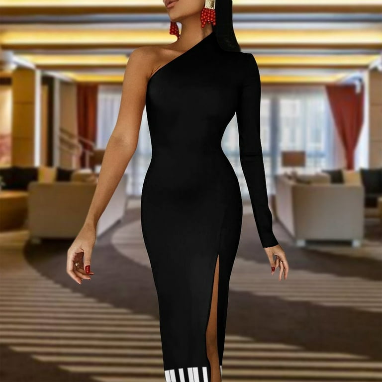 Piano keys Black & white Half Dleeve Split Dress dresses korean style dress  party evening elegant luxury celebrity Dresses - Walmart.com