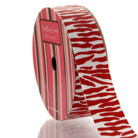 7/8" White/Red Zebra Grosgrain Ribbon 5 Yard