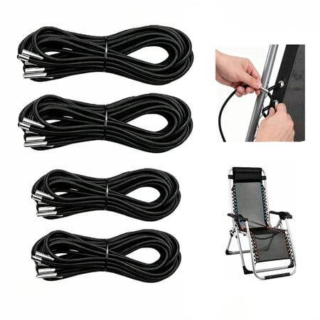 4 Pack Zero Gravity Chair Replacement Cords 2 Long and 2 Short Bungee Repair Cords for Patio Lawn Lounge Recliners Bungee Chair & Antigravity Chairs (Black)