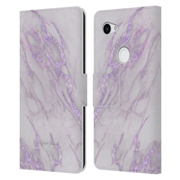Head Case Designs Officially Licensed Nature Magick Marble Metallics Purple Leather Book Wallet Case Cover Compatible with Google Pixel 3a