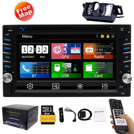FREE Backup Camera Included + NEW Design Double Din Car Stereo DVD Player GPS Navigation Radio Bluetooth 2 Din Capacitive Touch Screen support USD SD 1080P SWC Car Logo Multi Language Remote