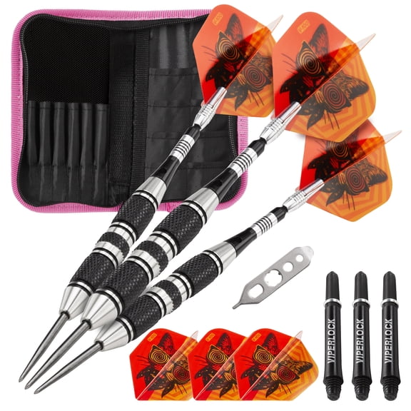 Viper The Freak Steel Tip Darts 3 Knurled Rings Barrel 22 Grams and Casemaster Deluxe Pink Nylon Dart Case
