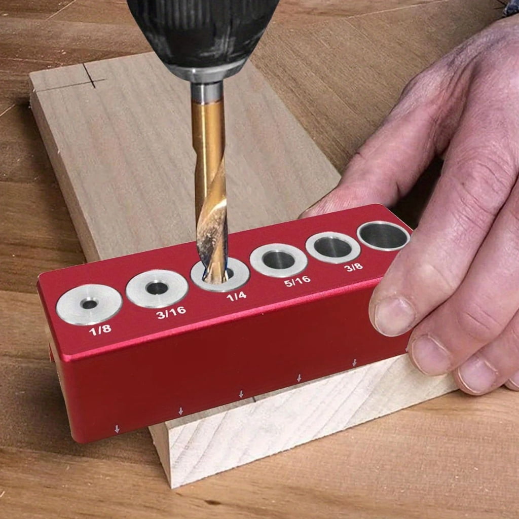 Vertical Pocket Hole Jig Woodworking Dowel Drill Guide Self Centering 6 Hole Drill Bit Guide Jig Positioner Locator