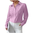 thumbnail image 2 of Babysbule Women's Long Sleeve Pearl Beaded Collared Button Down Blouse, Elegant Solid Color Casual Top for Office Party and Daily Wear, 2 of 6