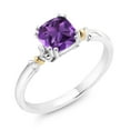 thumbnail image 2 of Gem Stone King 925 Silver and 10K Yellow Gold Purple Amethyst Engagement Ring for Women (0.97 Cttw, Cushion 6MM, Gemstone Birthstone, Available in Size 5, 6, 7, 8, 9), 2 of 5