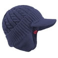 thumbnail image 3 of Janey&Rubbins Mens Winter Ear Flap Visor Beanie Knit Hat with Bill Fleece Lined Brimmed Cap (Blue), 3 of 8