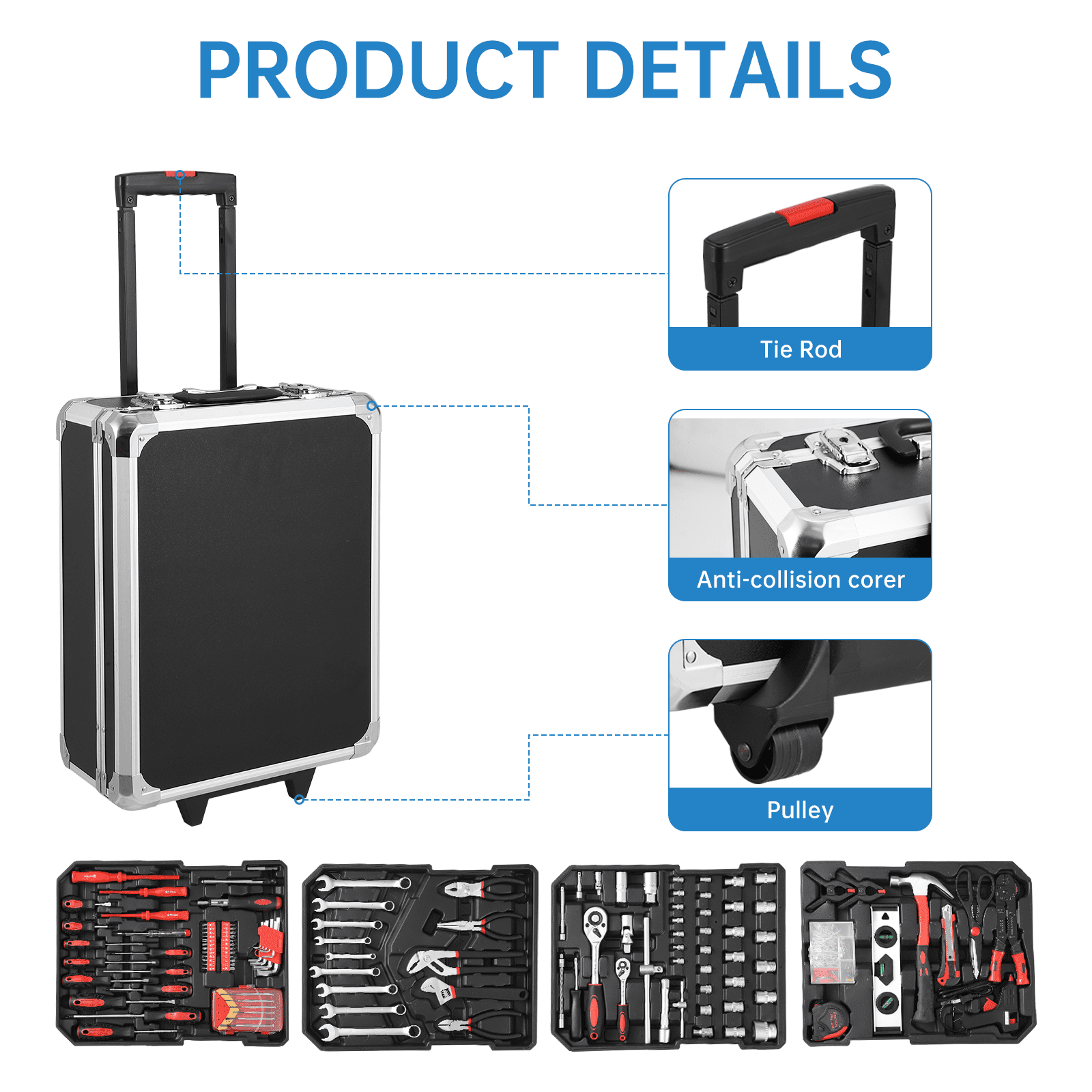 Garvee 800 PCS Home Tool Set with Rolling Tool Box, Professional Mechanic Repair Kit, General Household Hand Tool Set with Aluminum Trolley Case for Homeowner, DIY, and Auto Repair