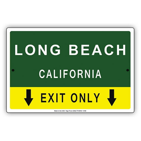 Long Beach California Exit Only With Pointer Arrow Direction Way Road Signs Alert Caution Warning Aluminum Metal Sign 8"x12" Plate