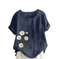 thumbnail image 2 of CLOISE Womens Short Sleeve T Shirts Plus Size Tops Button Round Neck Casual Pullover Graphic Summer Blouses Navy, 2 of 4