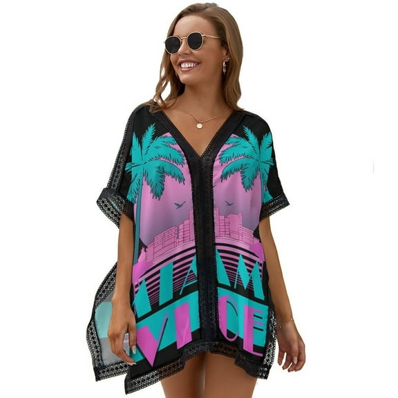 Miami Vice - Retro 80s Printed Women's Swimsuit Cover Up Summer Swimsuit Dress
