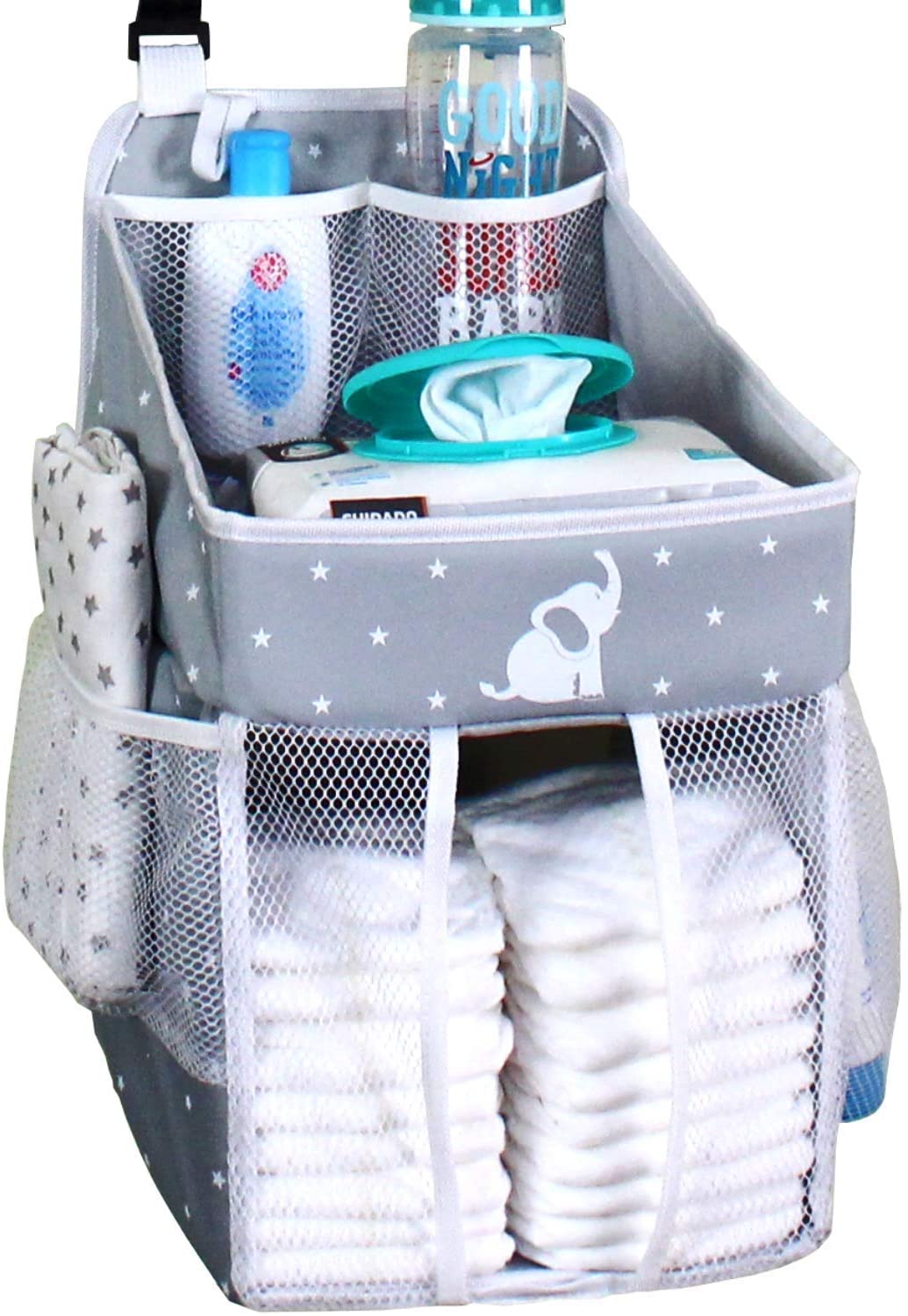 Nursery Organizer Diaper Caddy Organizer Crib Baby Bed Hanging Bag Infant Diaper Clothes Wipes Storage Hanging Bag Large Capacity Organizer for Store Baby Diapers Gray 43 x 25 Pacifiers