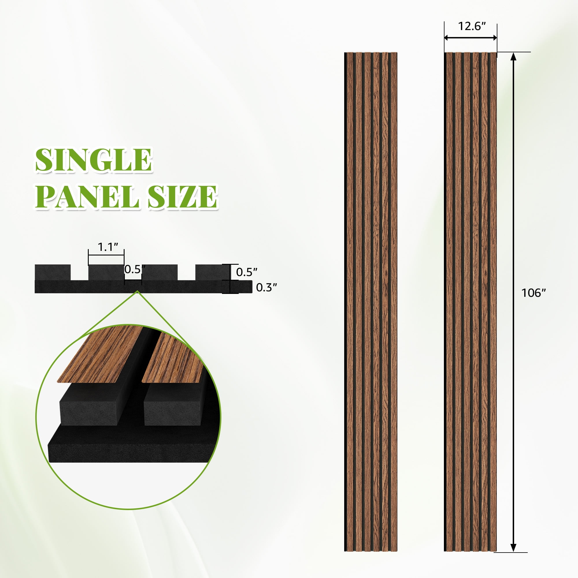 Plank & Hue 2Pcs 106"x12.6" Wood Slat Acoustic Wall Panels, 3D Fluted Soundproof Decorative Panels for Interior Walls, Classic Brown